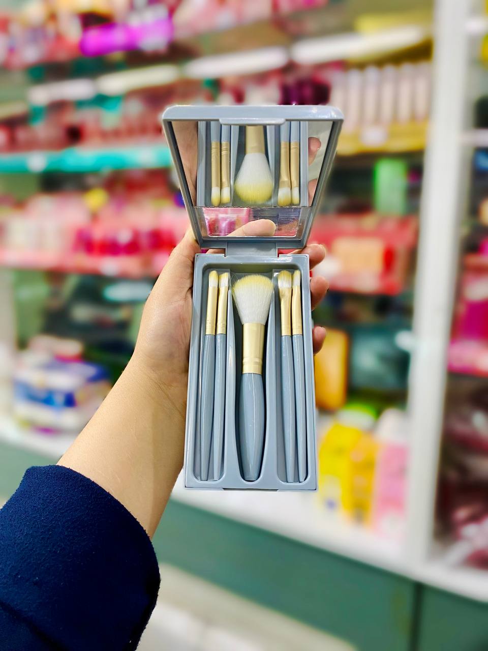 پک براش آینه دار 5 تکه دسته بلند رنگ طوسی